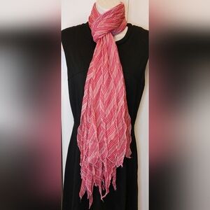 Pink Chiffon Ruffle Scarf Wrap Accessory Office Boho Stripes Head Hair Wrap